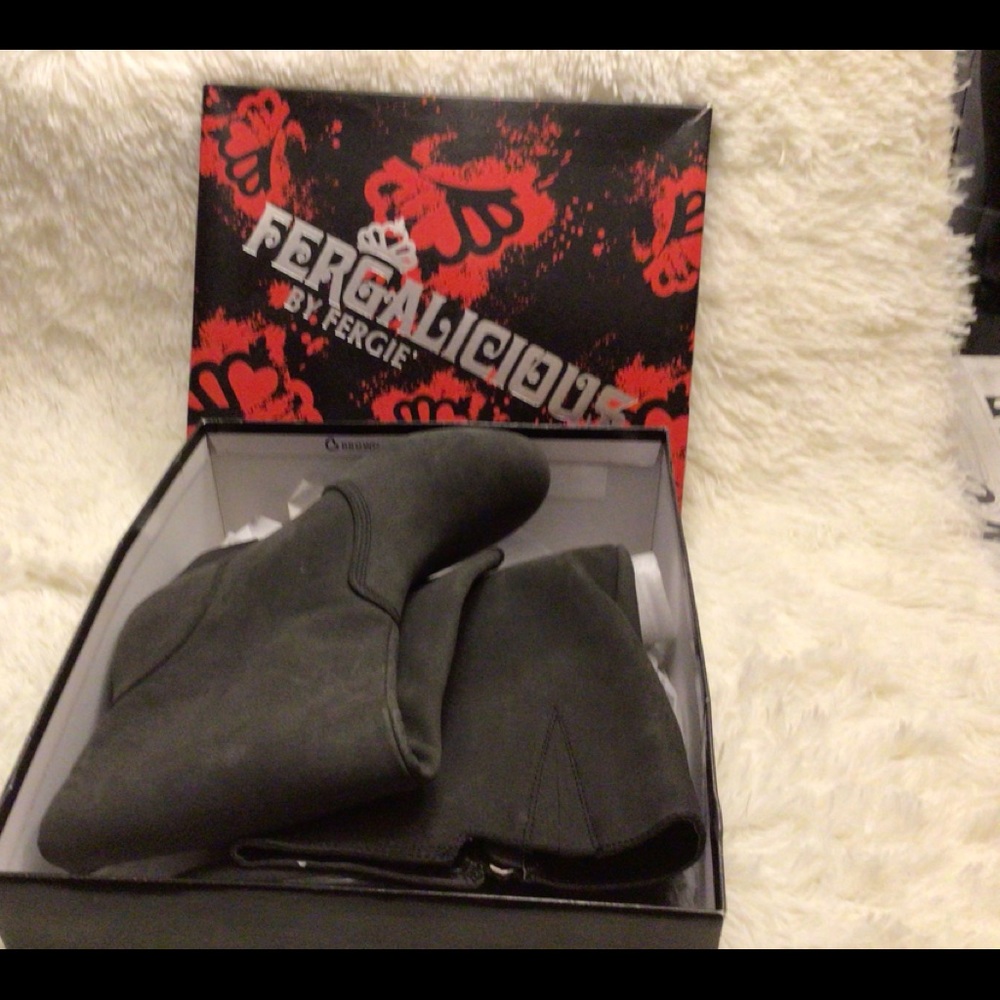 Fergalicious black wedge heel boots